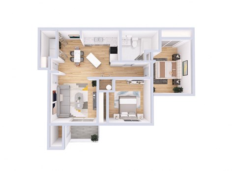 Floor plan for 2 beds, 1 bath, 833 sqft
